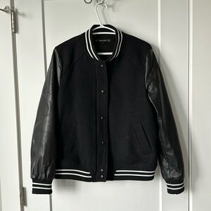 Leather Bomber Letterman Style Jacket
